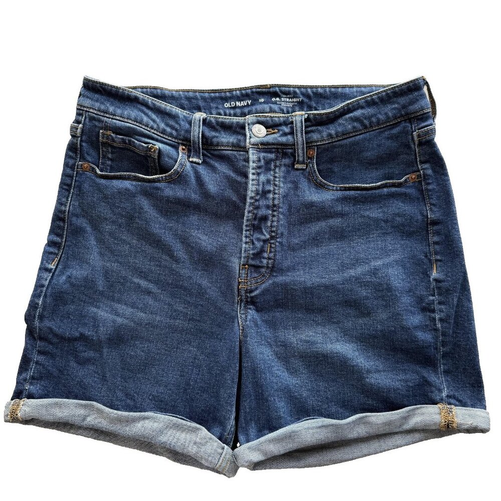 Old Navy Jean Shorts Womens 10 High Rise Button Fly OG Straight Cuffed Denim - Picture 2 of 8